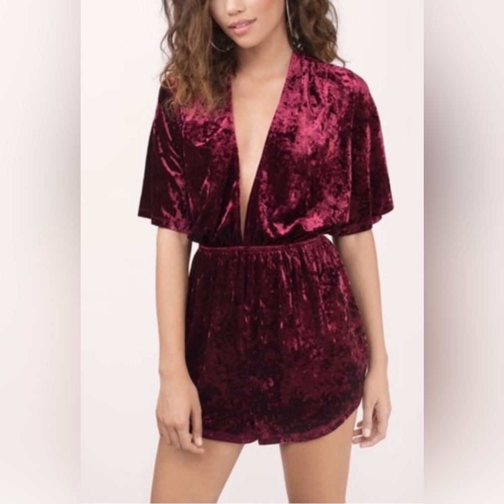 Tobi Red Velvet Plunge Romper